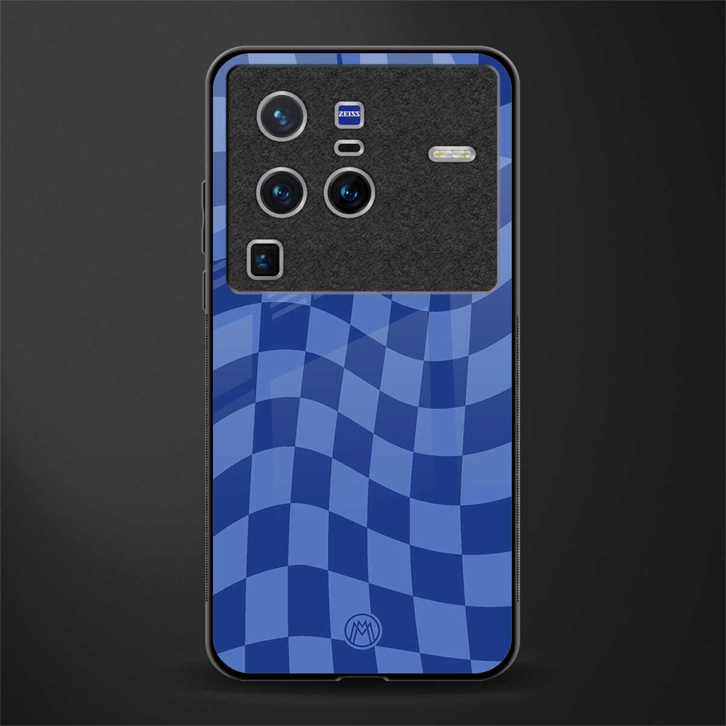 blue trippy check pattern glass case for vivo x80 pro 5g image