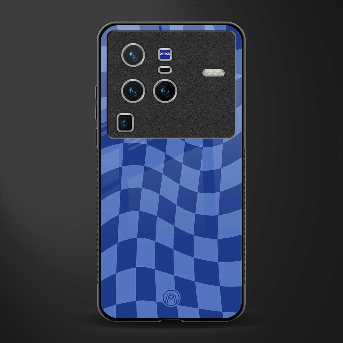 blue trippy check pattern glass case for vivo x80 pro 5g image