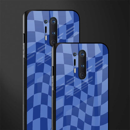 blue trippy check pattern glass case for oneplus 8 pro image-2