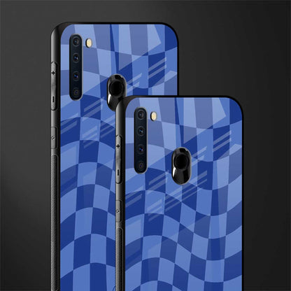 blue trippy check pattern glass case for samsung a21 image-2