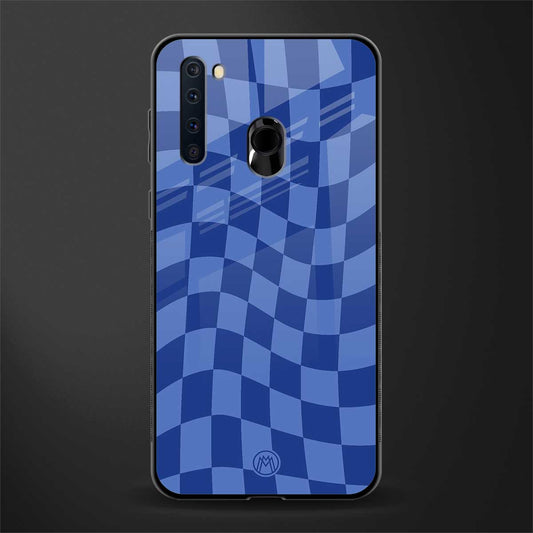 blue trippy check pattern glass case for samsung a21 image