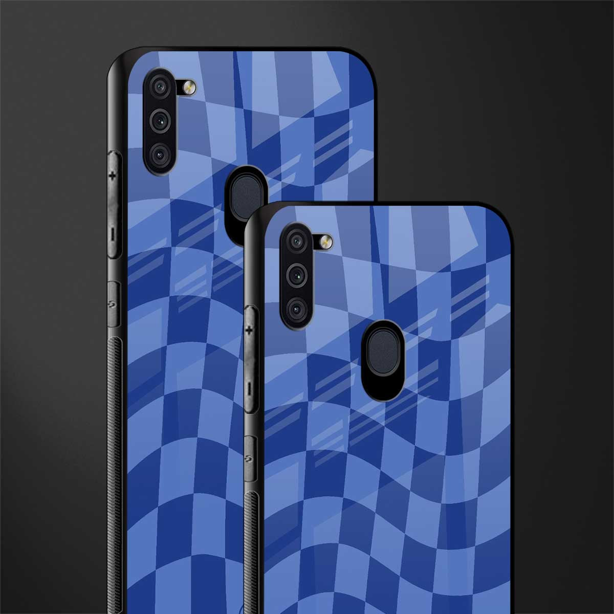 blue trippy check pattern glass case for samsung a11 image-2