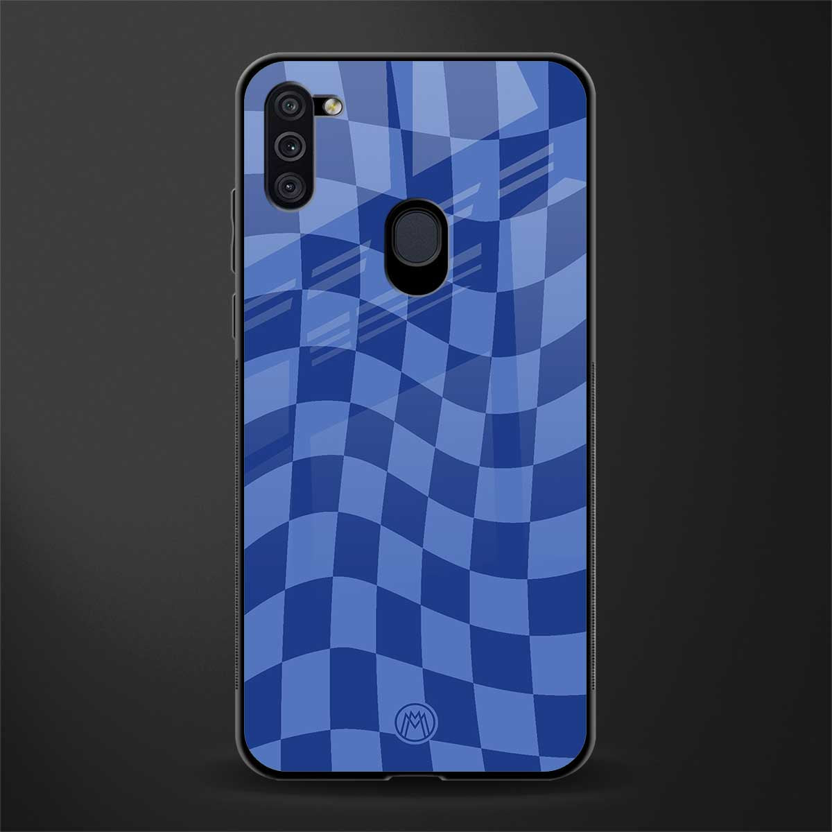 blue trippy check pattern glass case for samsung galaxy m11 image