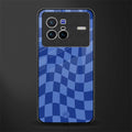 blue trippy check pattern glass case for vivo x80 image