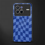 blue trippy check pattern glass case for vivo x80 image