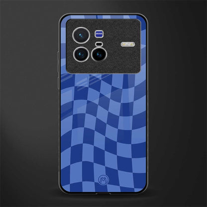 blue trippy check pattern glass case for vivo x80 image