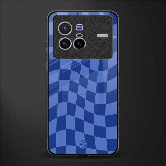 blue trippy check pattern glass case for vivo x80 image