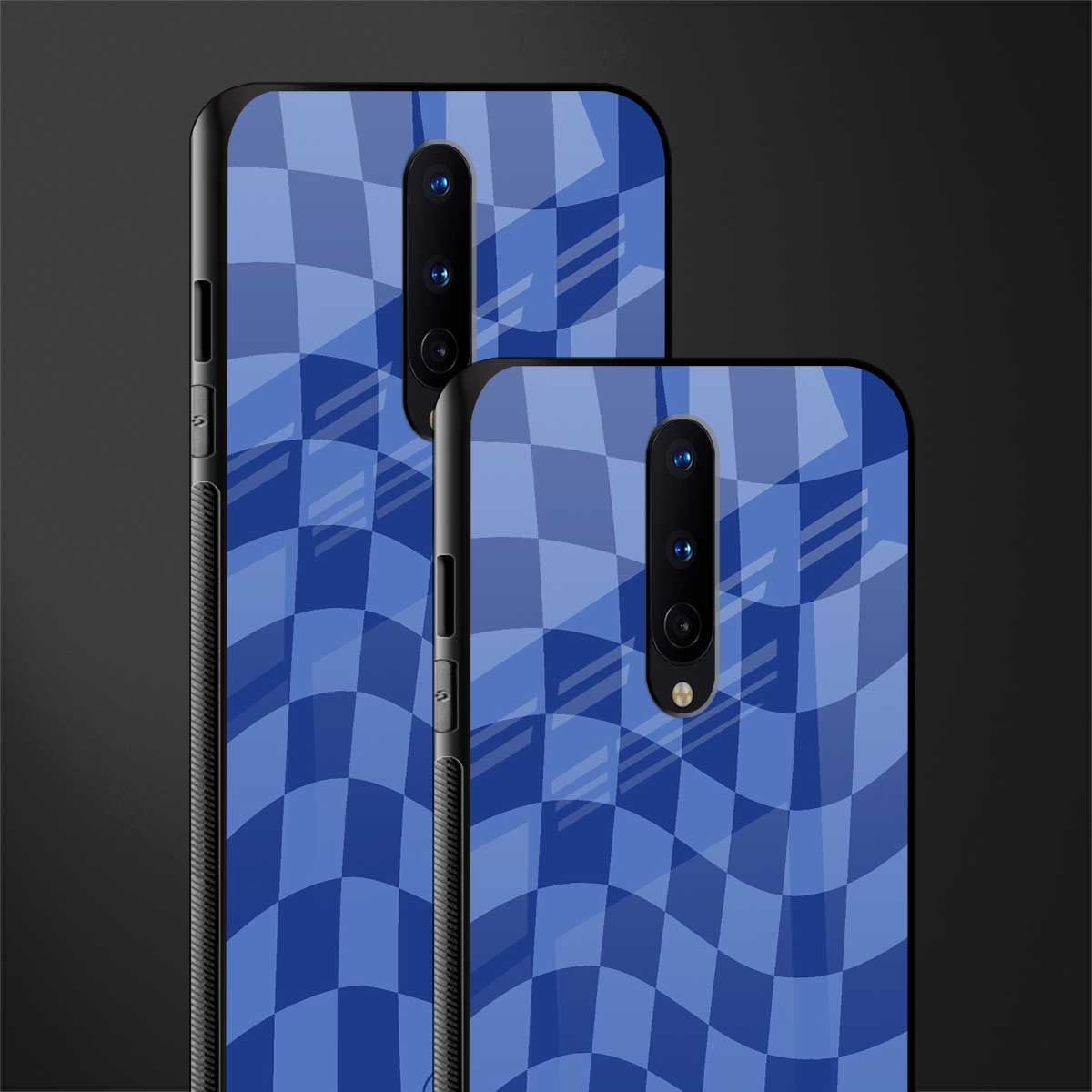 blue trippy check pattern glass case for oneplus 8 image-2