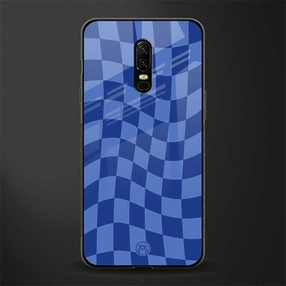 blue trippy check pattern glass case for oneplus 6 image