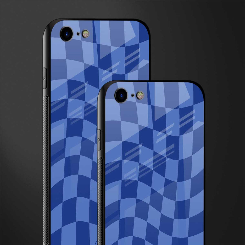 blue trippy check pattern glass case for iphone 7 image-2