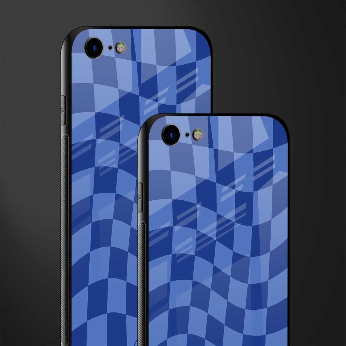 blue trippy check pattern glass case for iphone se 2020 image-2