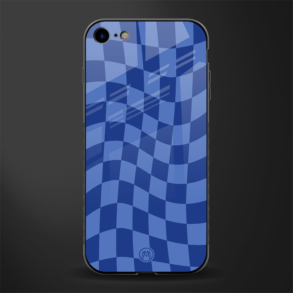 blue trippy check pattern glass case for iphone 7 image