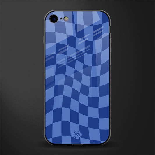 blue trippy check pattern glass case for iphone se 2020 image