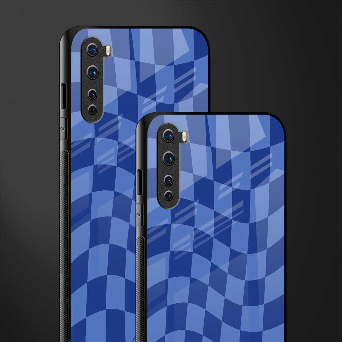 blue trippy check pattern glass case for oneplus nord ac2001 image-2