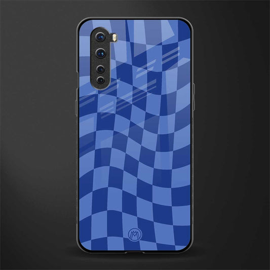 blue trippy check pattern glass case for oneplus nord ac2001 image