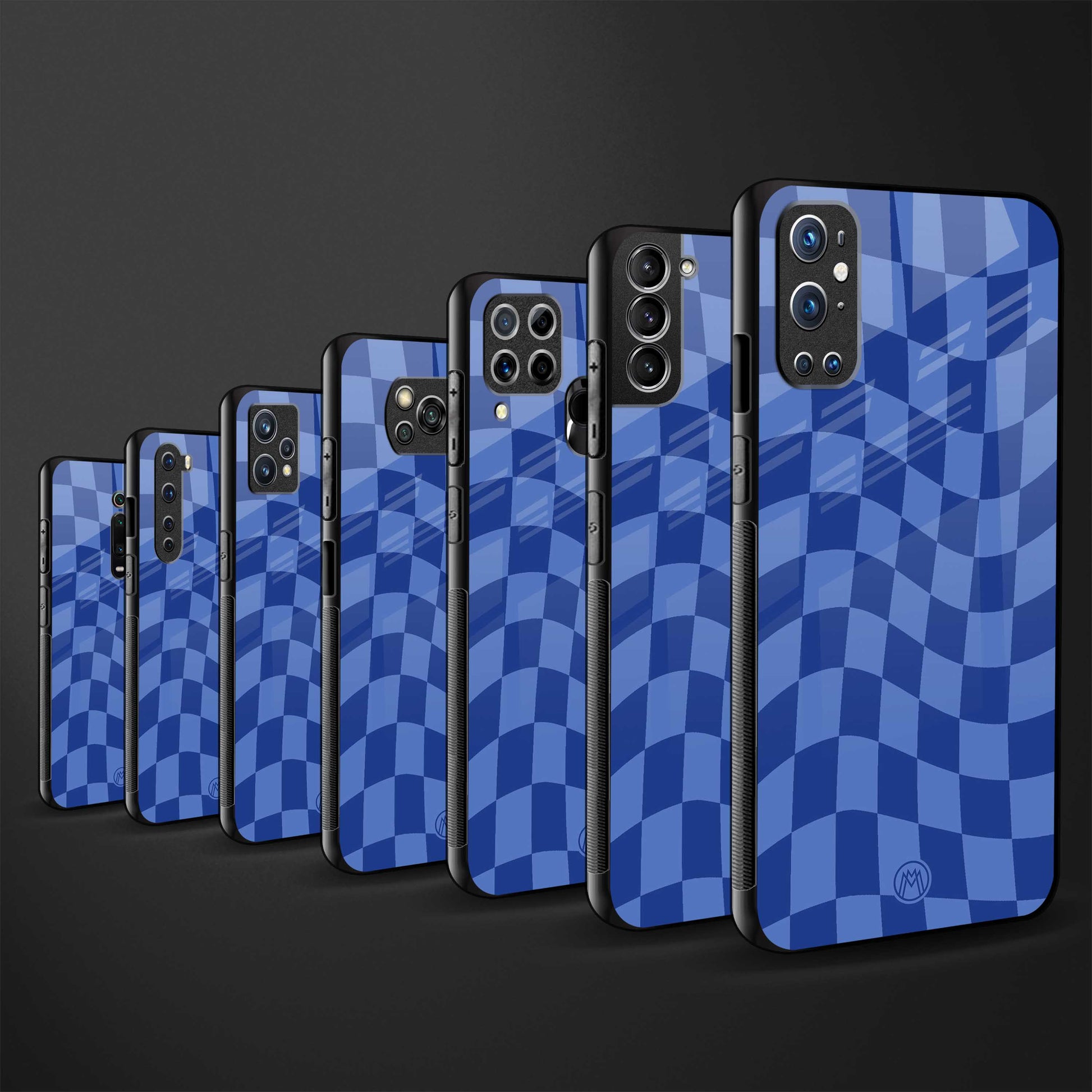 blue trippy check pattern glass case for redmi note 7 pro image-3