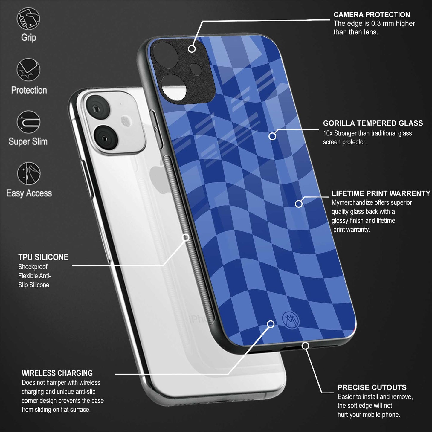 blue trippy check pattern glass case for oneplus 6 image-4
