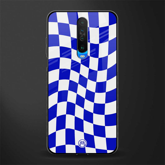 blue white trippy check pattern glass case for poco x2 image