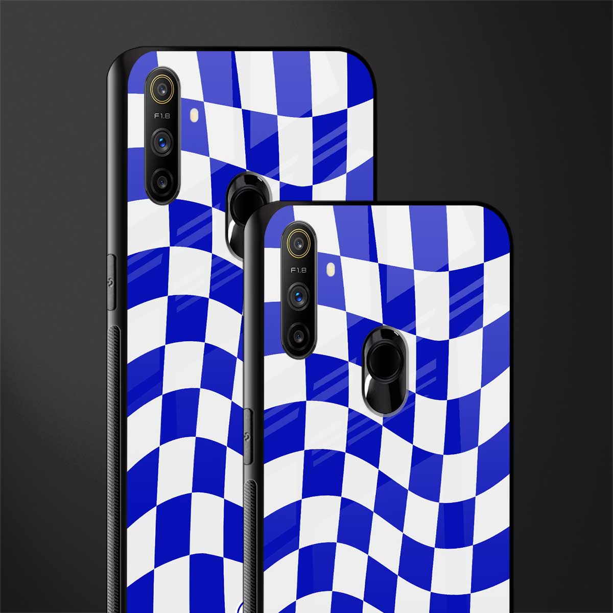 blue white trippy check pattern glass case for realme narzo 20a image-2