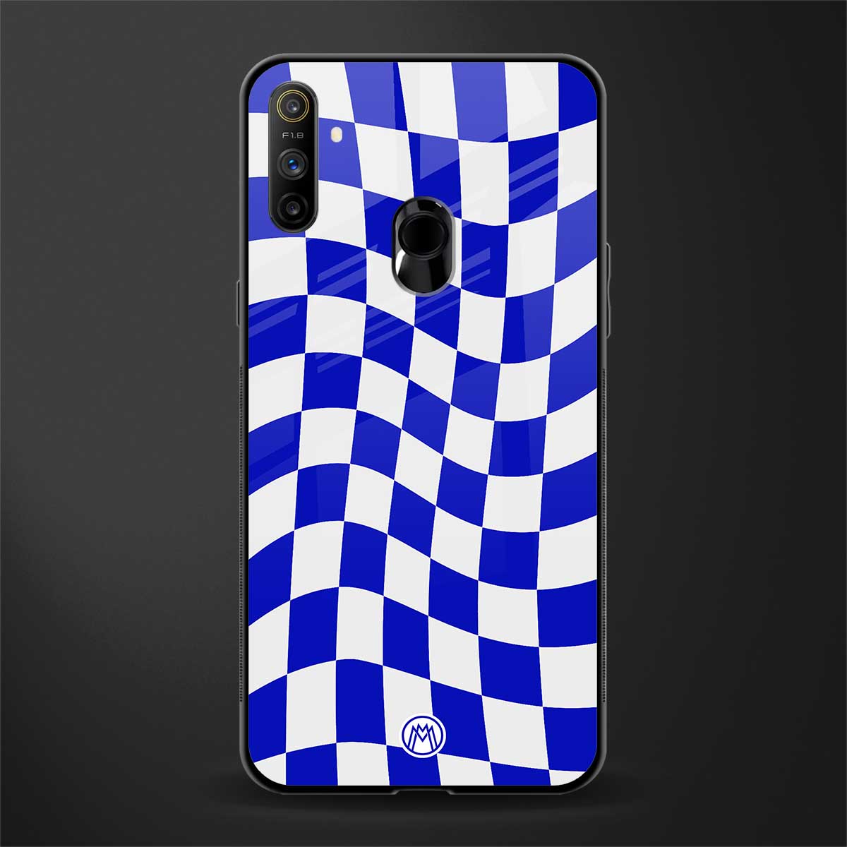 blue white trippy check pattern glass case for realme narzo 10a image