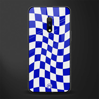 blue white trippy check pattern glass case for oppo k3 image