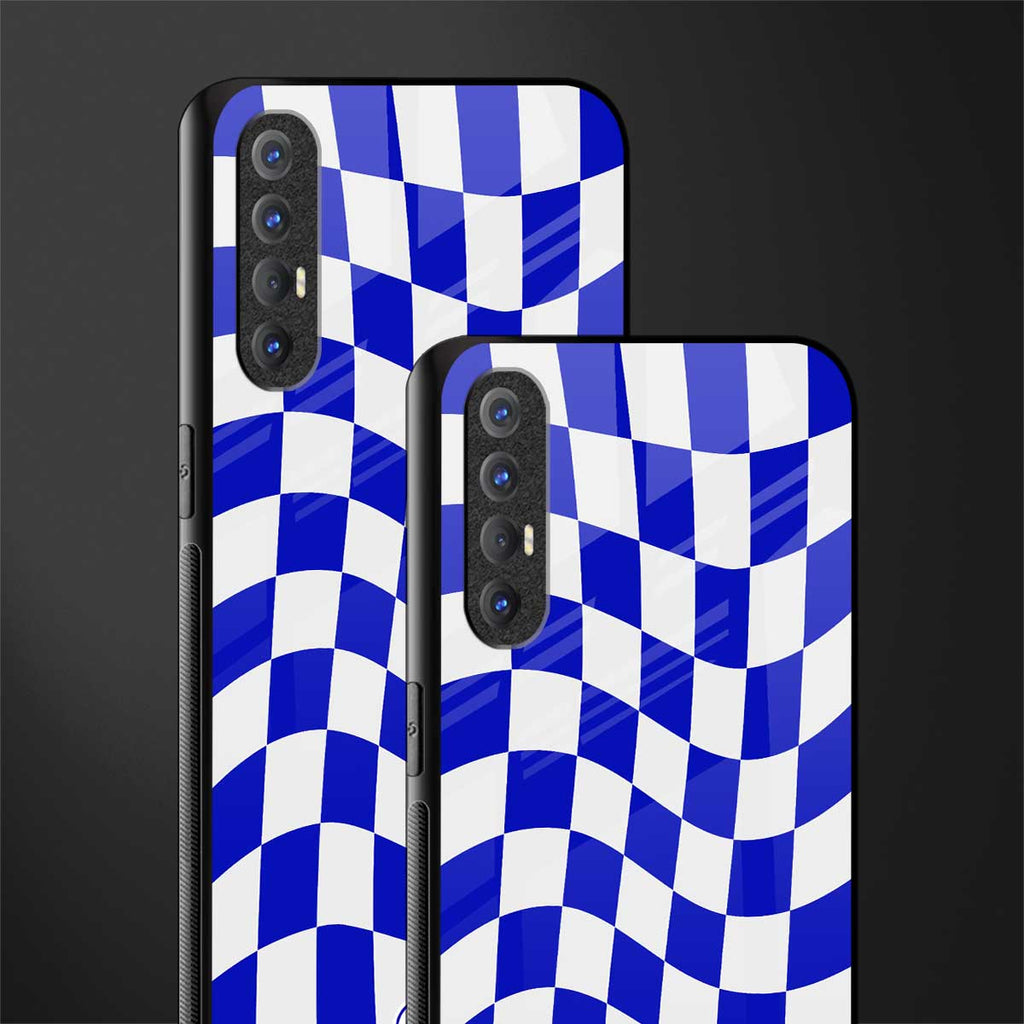 blue white trippy check pattern glass case for oppo reno 3 pro image-2