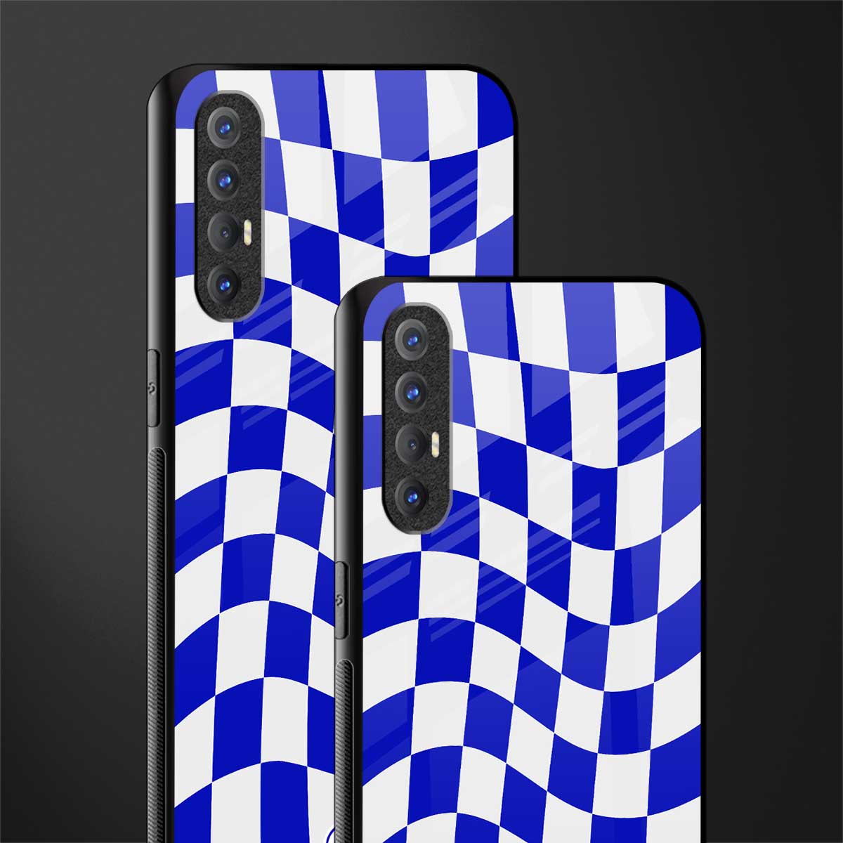 blue white trippy check pattern glass case for oppo reno 3 pro image-2