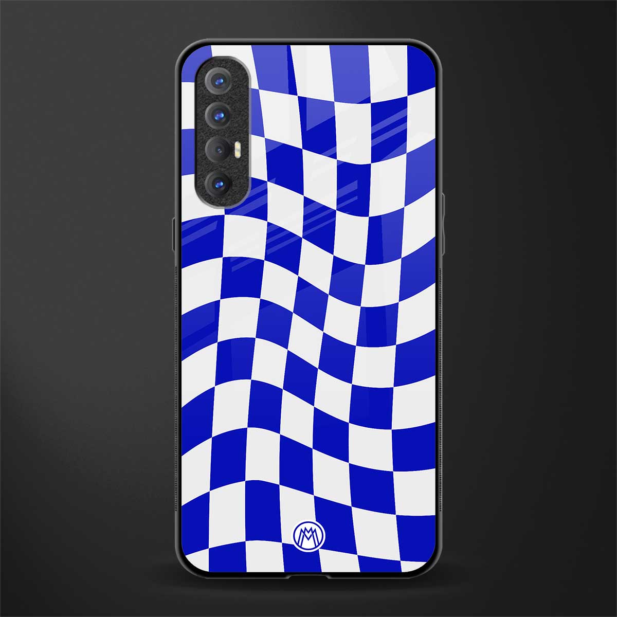 blue white trippy check pattern glass case for oppo reno 3 pro image