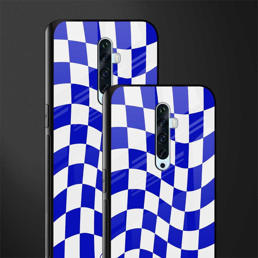 blue white trippy check pattern glass case for oppo reno 2f image-2