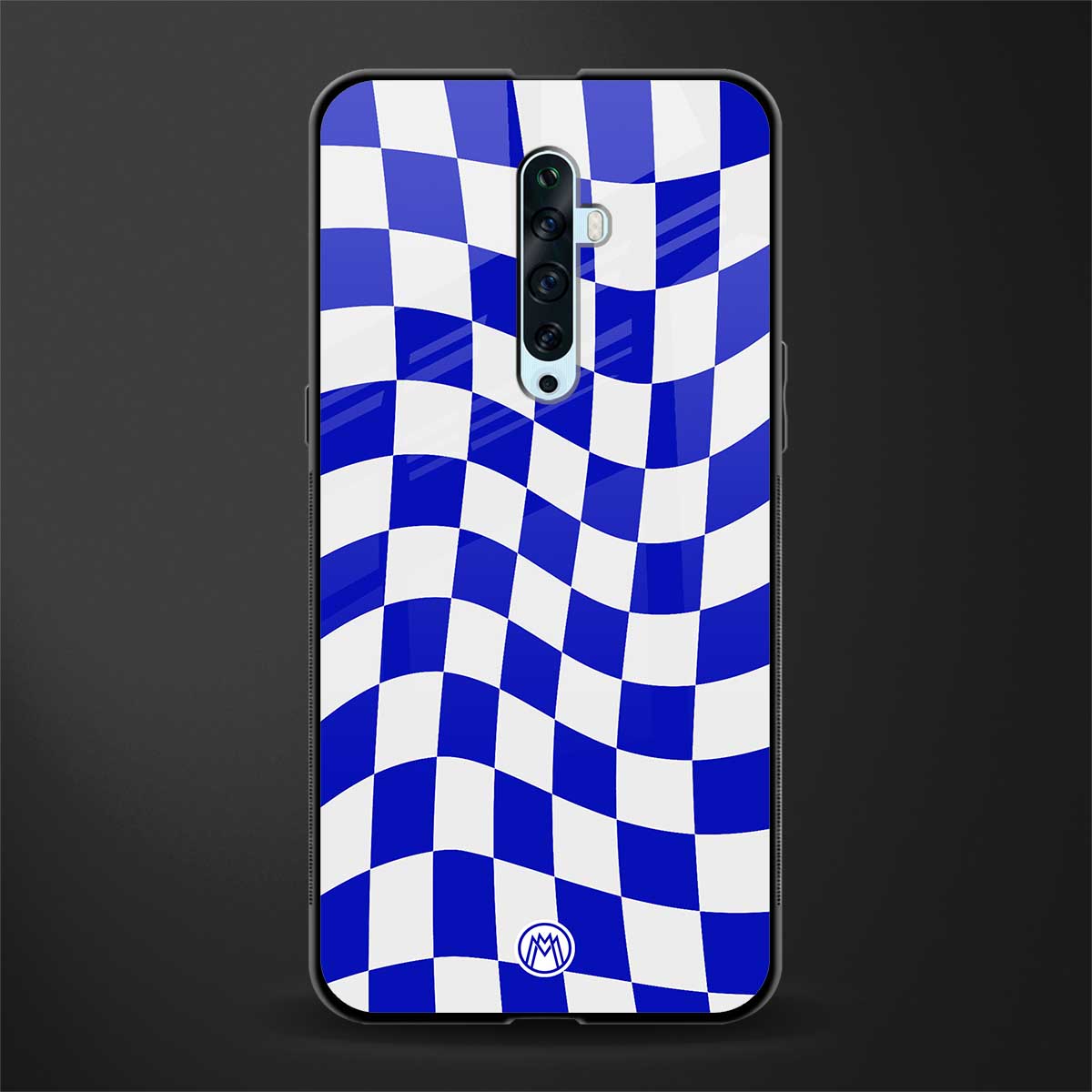 blue white trippy check pattern glass case for oppo reno 2f image