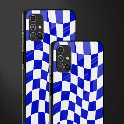blue white trippy check pattern glass case for samsung galaxy m51 image-2