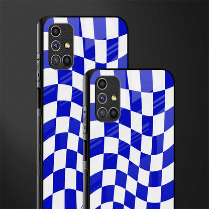 blue white trippy check pattern glass case for samsung galaxy m31s image-2