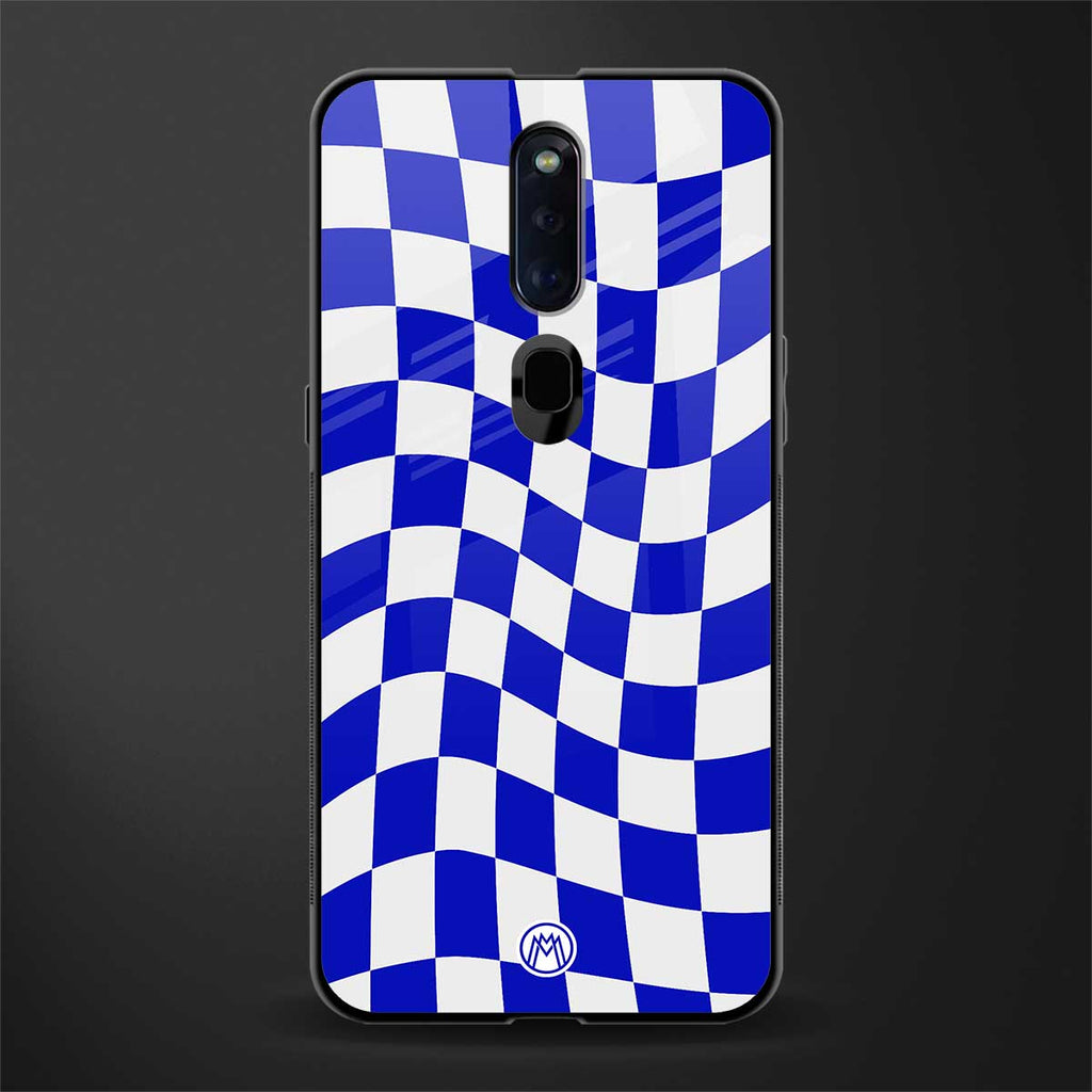 blue white trippy check pattern glass case for oppo f11 pro image