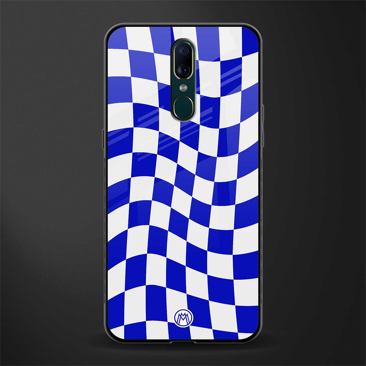 blue white trippy check pattern glass case for oppo f11 image