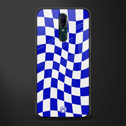 blue white trippy check pattern glass case for oppo f11 image