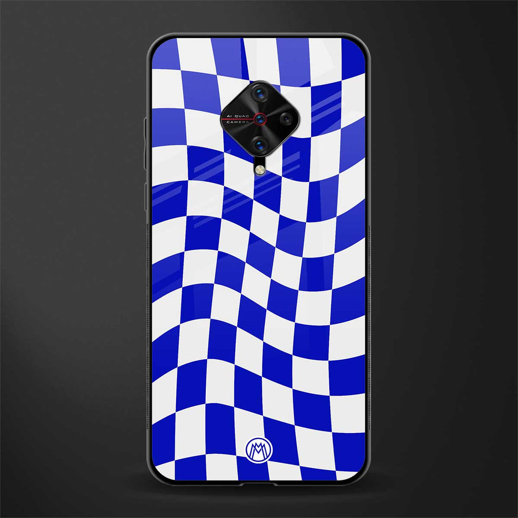 blue white trippy check pattern glass case for vivo s1 pro image