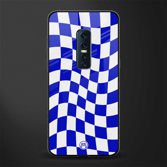blue white trippy check pattern glass case for vivo v17 pro image
