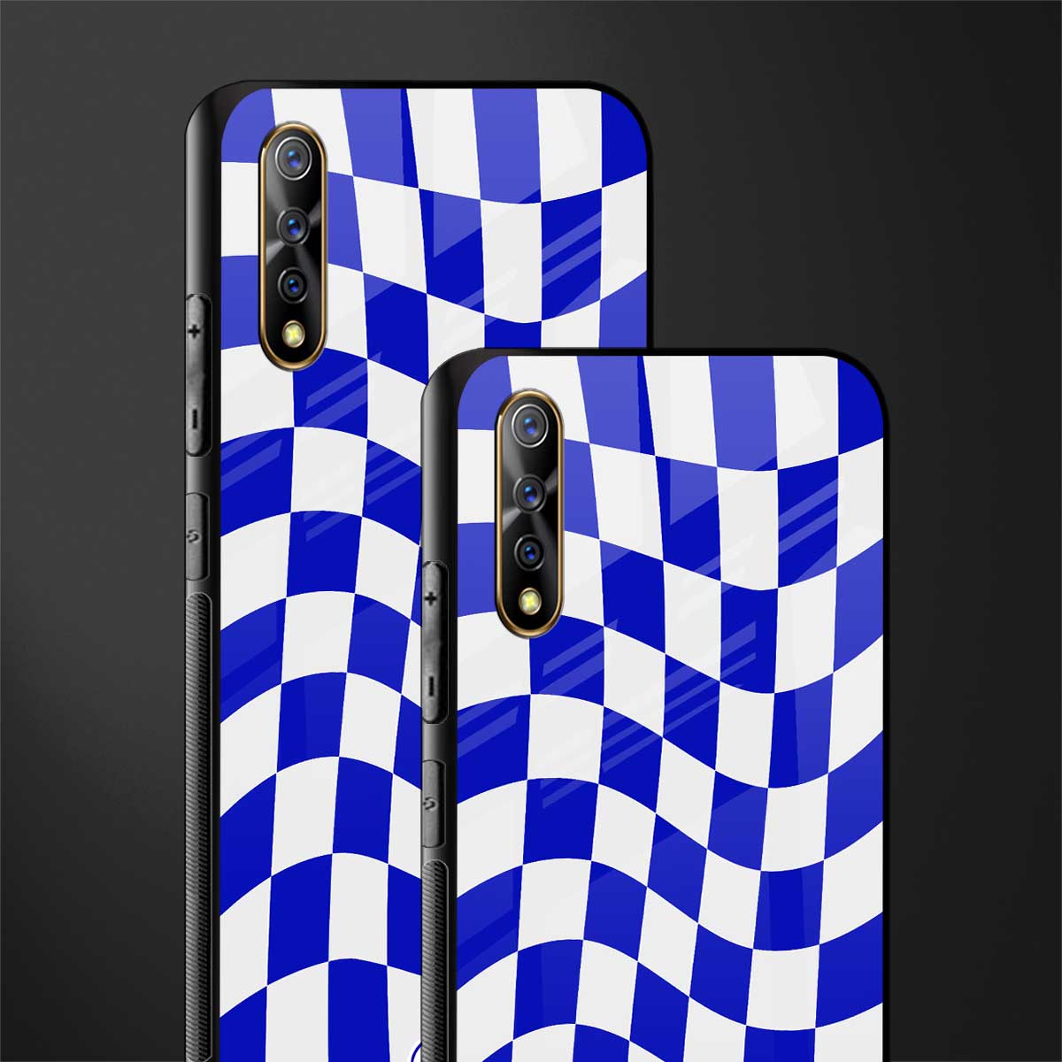 blue white trippy check pattern glass case for vivo z1x image-2