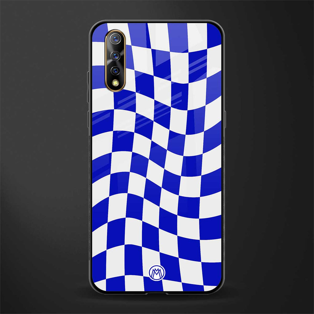 blue white trippy check pattern glass case for vivo s1 image