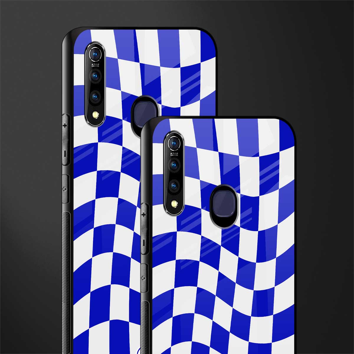 blue white trippy check pattern glass case for vivo z1 pro image-2