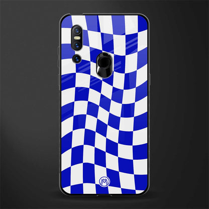 blue white trippy check pattern glass case for vivo v15 image