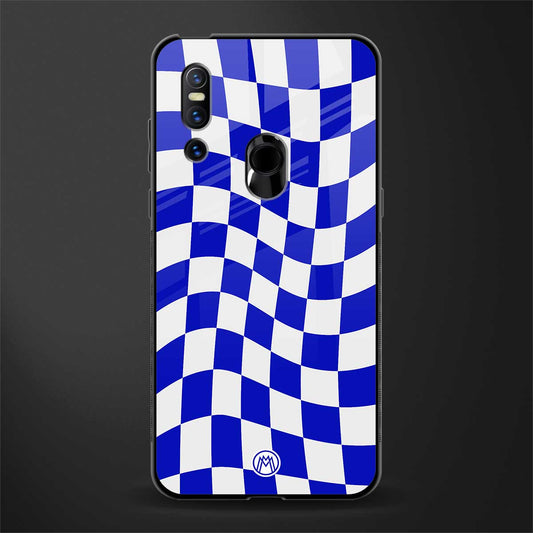 blue white trippy check pattern glass case for vivo v15 image