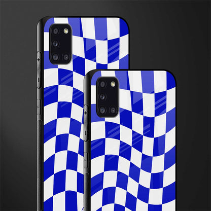 blue white trippy check pattern glass case for samsung galaxy a31 image-2