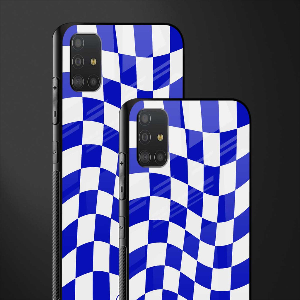 blue white trippy check pattern glass case for samsung galaxy a51 image-2
