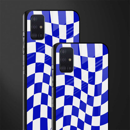 blue white trippy check pattern glass case for samsung galaxy a71 image-2