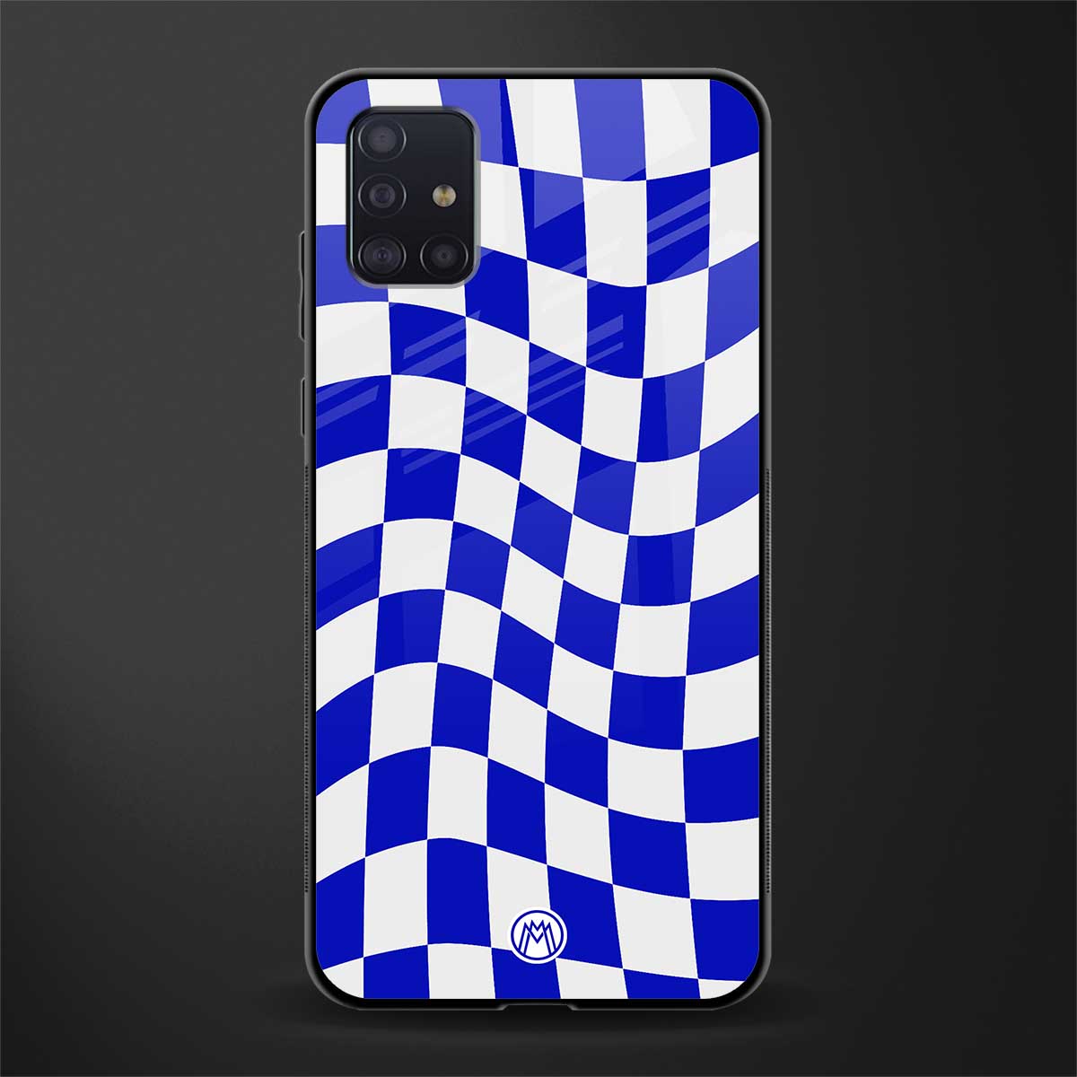 blue white trippy check pattern glass case for samsung galaxy a71 image