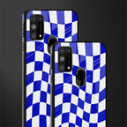 blue white trippy check pattern glass case for samsung galaxy m31 prime edition image-2
