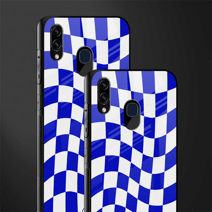 blue white trippy check pattern glass case for samsung galaxy a30 image-2