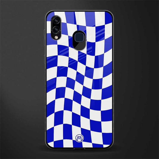 blue white trippy check pattern glass case for samsung galaxy a30 image