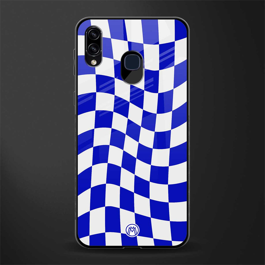 blue white trippy check pattern glass case for samsung galaxy m10s image
